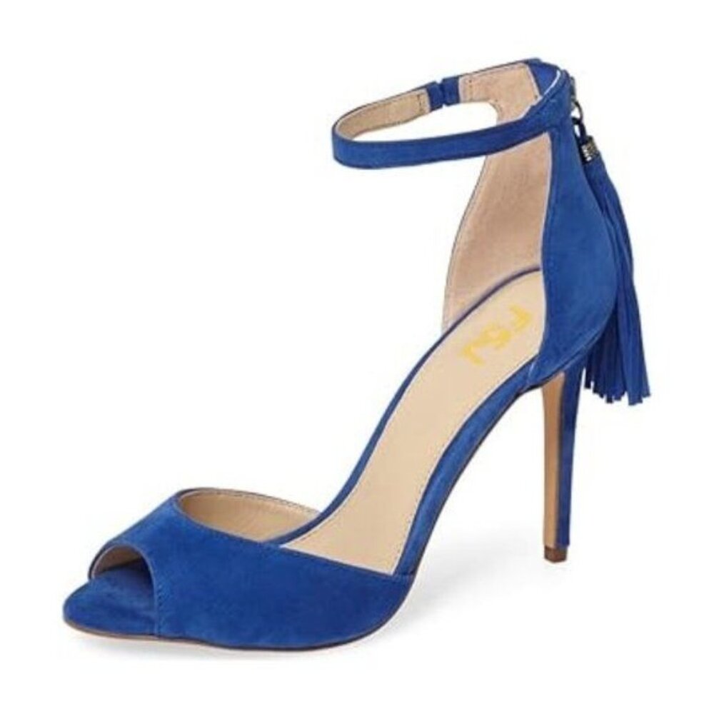 FSJ Blue Suede Ankle Strap Sandals